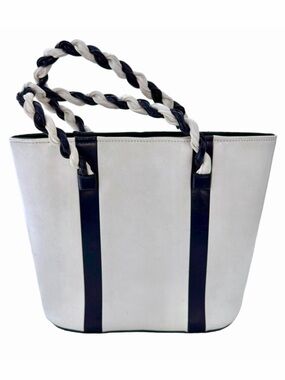 Vintage Julius Resnick JR Florida Unleather Vinyl Handbag White Navy Blue Purse